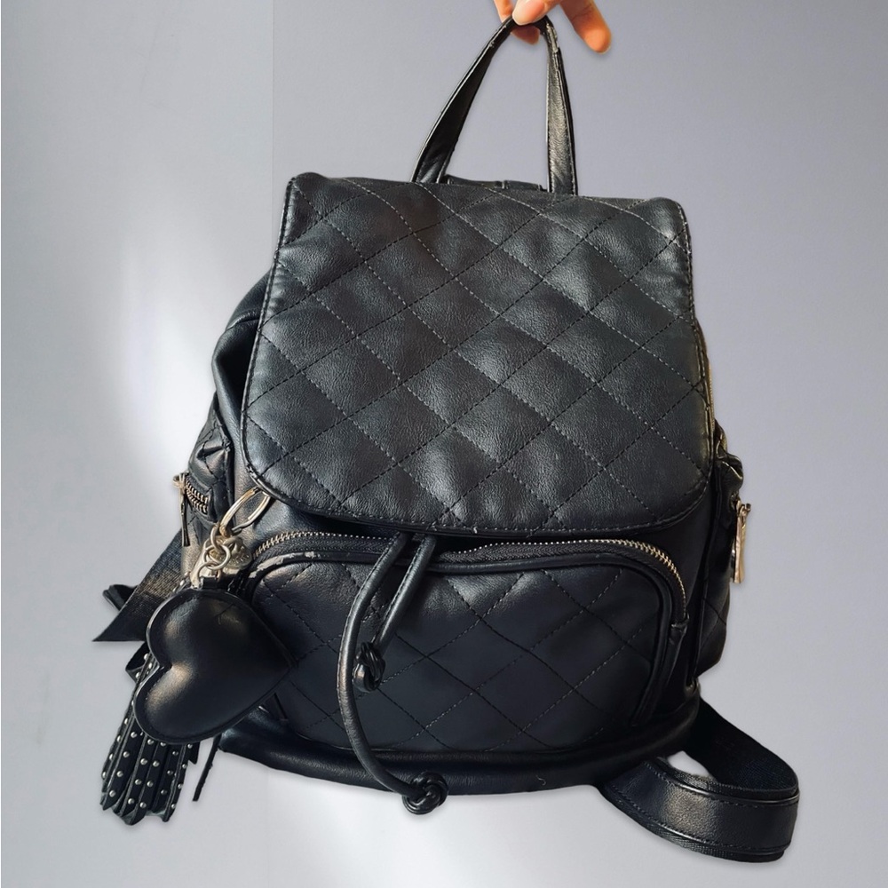 black quilted faux leather backbag